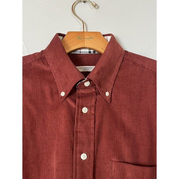 Burberry London Brown Corduroy Oxford Button Down Nova Check Cuffs, Women’s SZ M - Picture 5 of 10